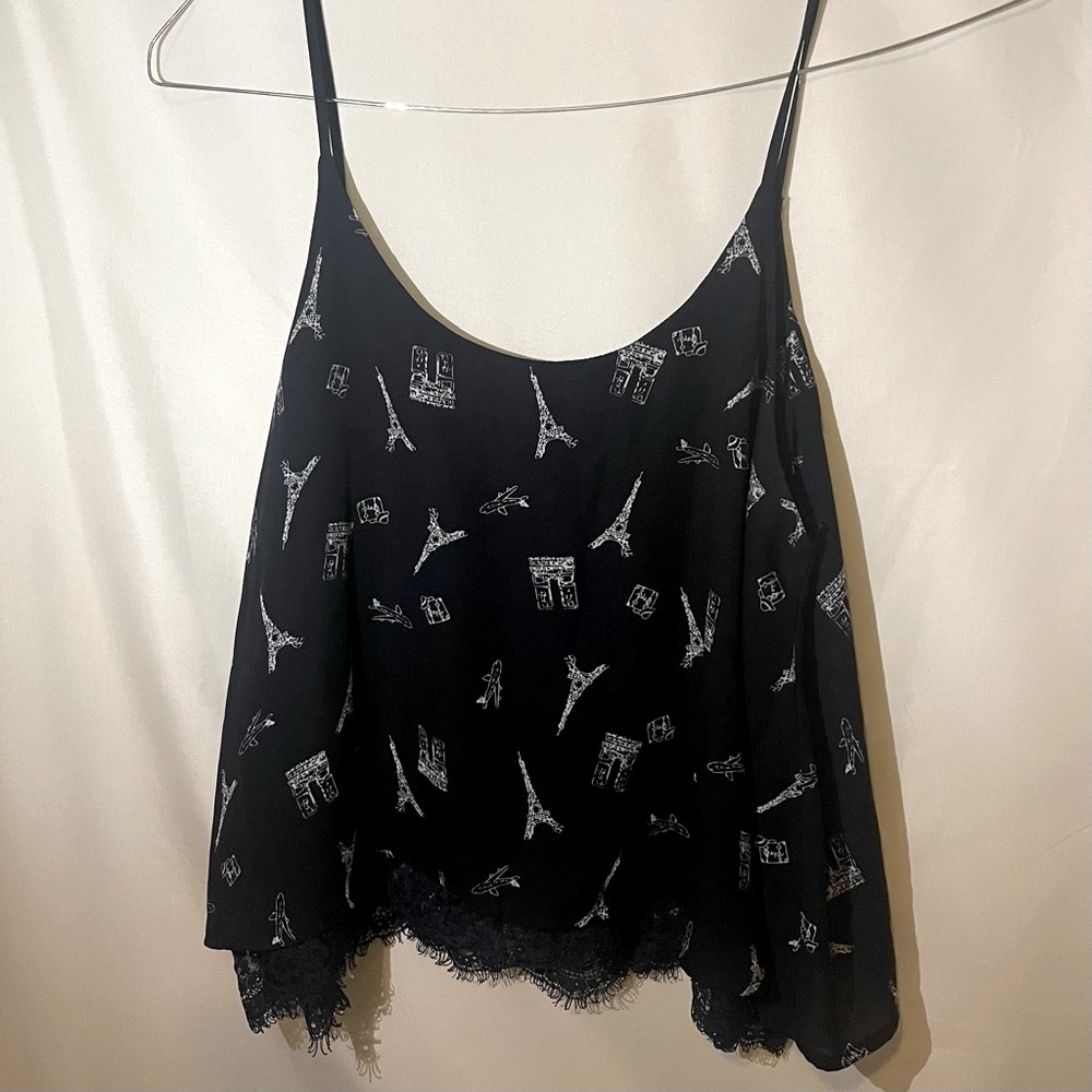 Crop Top In Black With París Design In White Size Large